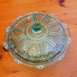 Vintage KIG Indonesia Oyster Pearl Turquoise Aqua Beaded Candy Dish & Lid  7.1